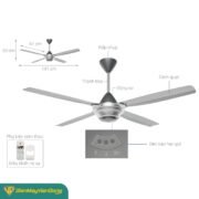 Quạt Trần 4 Cánh Kdk M56xr Màu Bạc