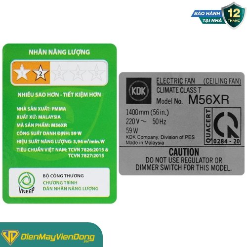 Quạt Trần 4 Cánh Kdk M56xr Màu Bạc